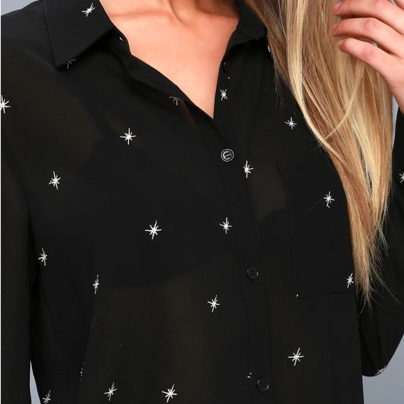 Lulu's Black Button Down Shirt with White Star Accents - Picture 4 of 8